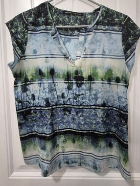 Womens Blue Green Floral Blouse Size Small